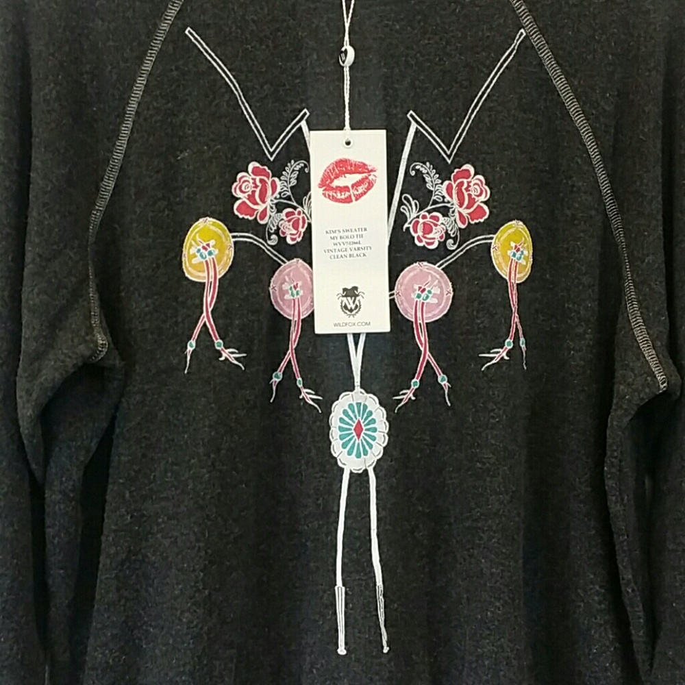 Wildfox S Bolo Tie On Black Sweater Burnout Small - Picture 3 of 8